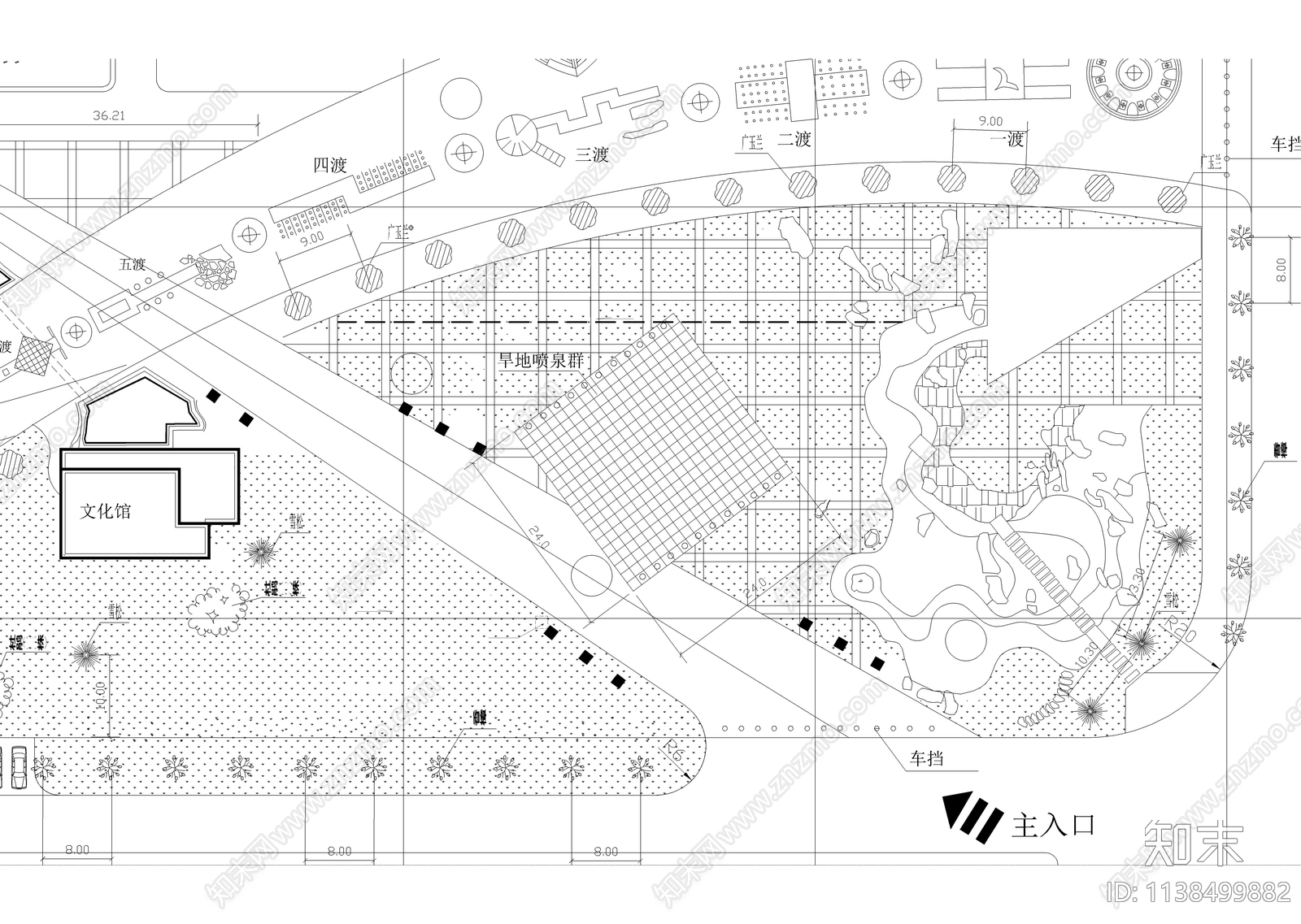 新村休闲广场绿化平面图cad施工图下载【ID:1138499882】