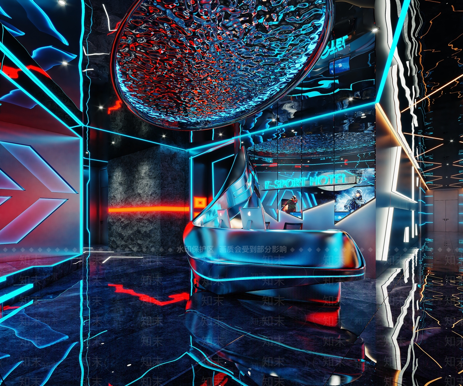 现代电竞酒店大厅3D模型下载【ID:1138503729】_知末3d模型网