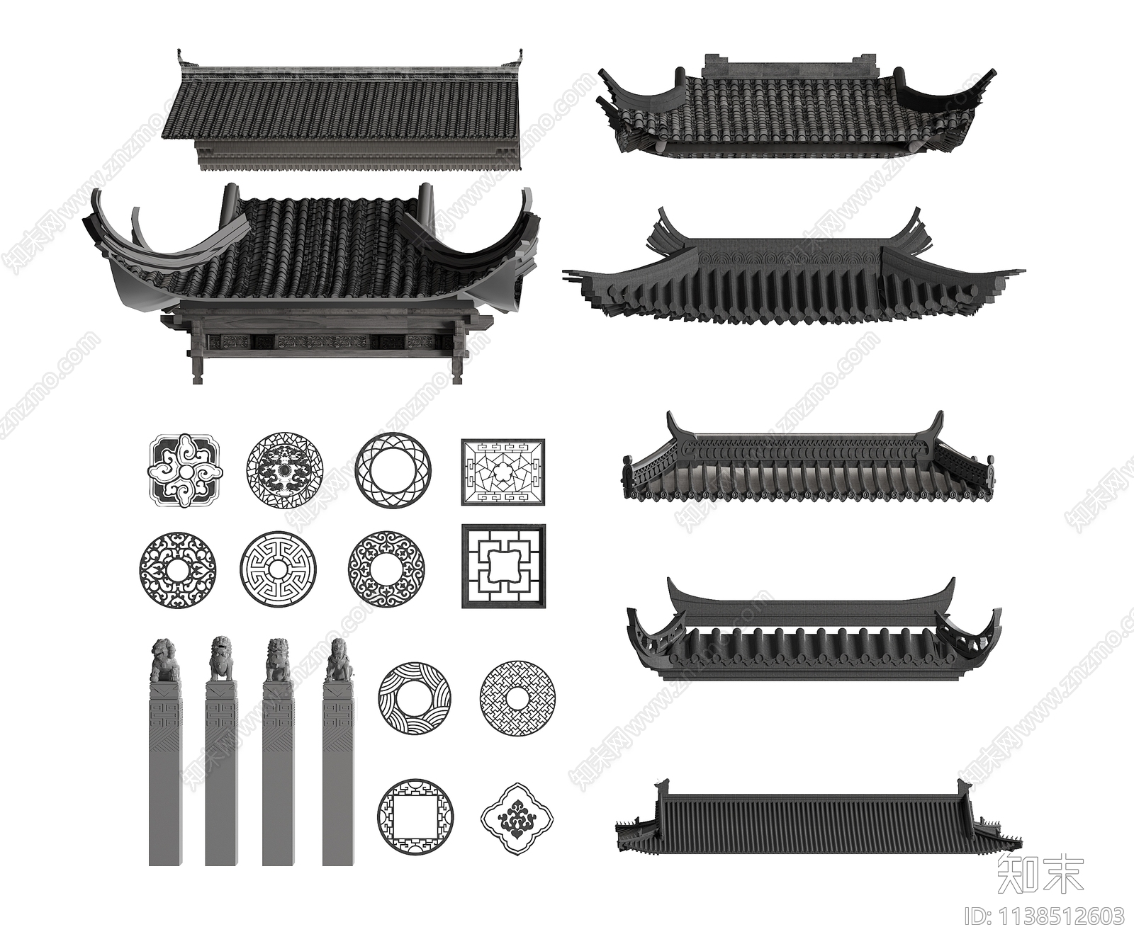 新中式屋檐3D模型下载【ID:1138512603】