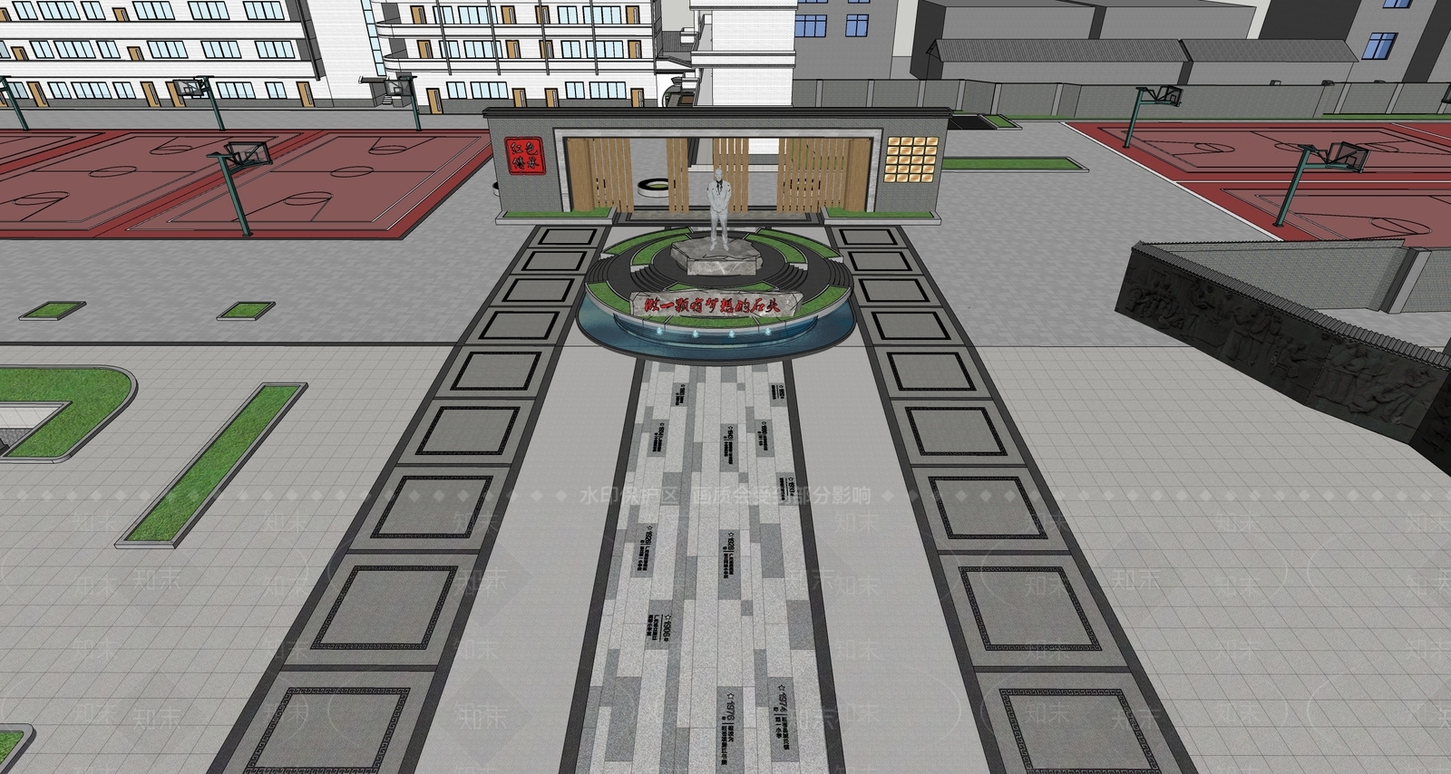 现代校园广场景观SU模型下载【ID:1138514839】