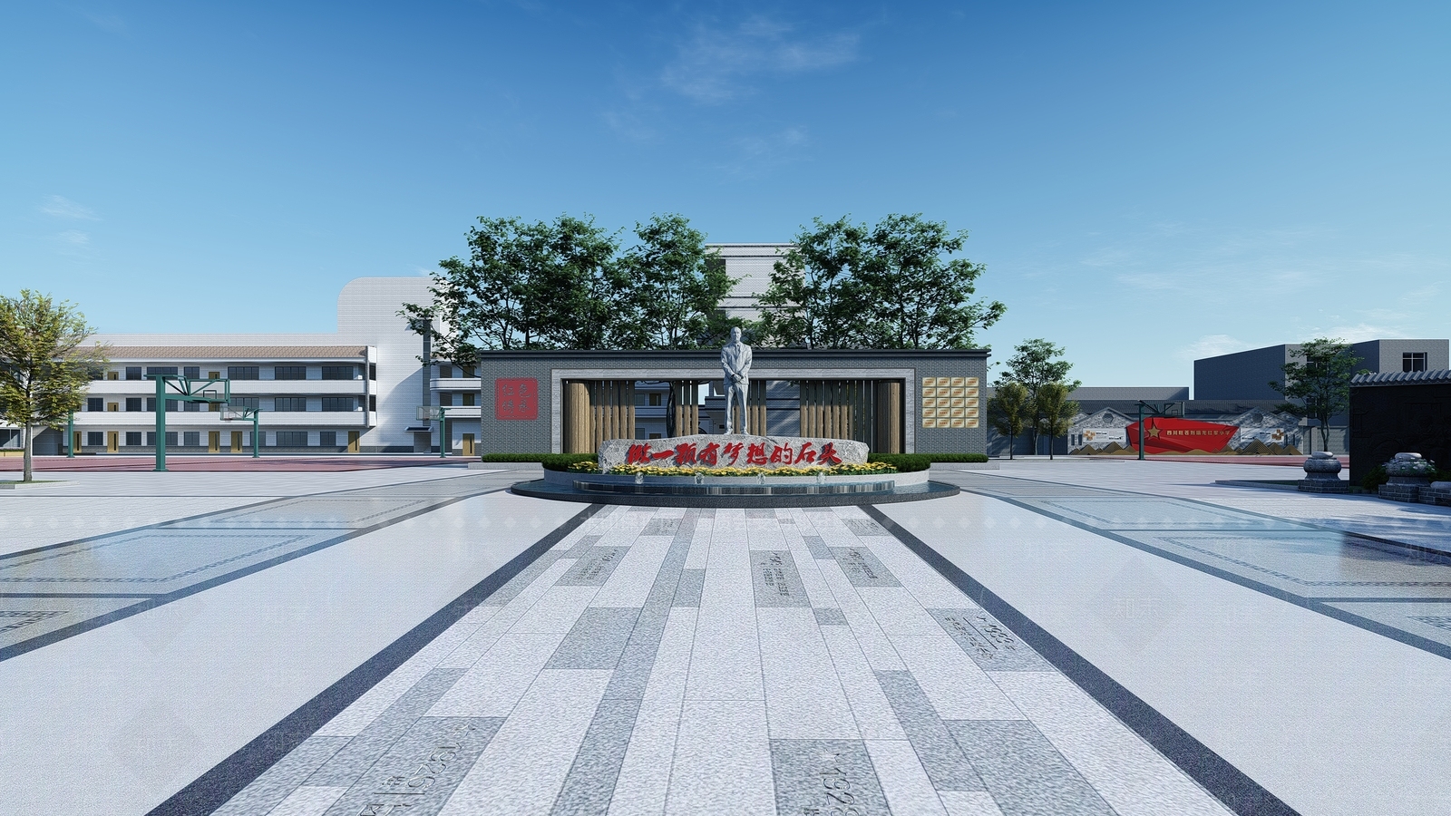 现代校园广场景观SU模型下载【ID:1138514839】
