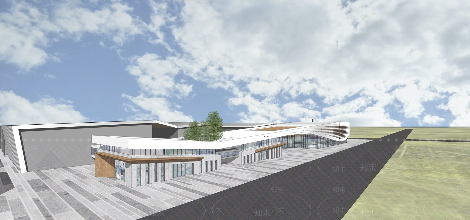 现代展览馆建筑SU模型下载【ID:1138519162】