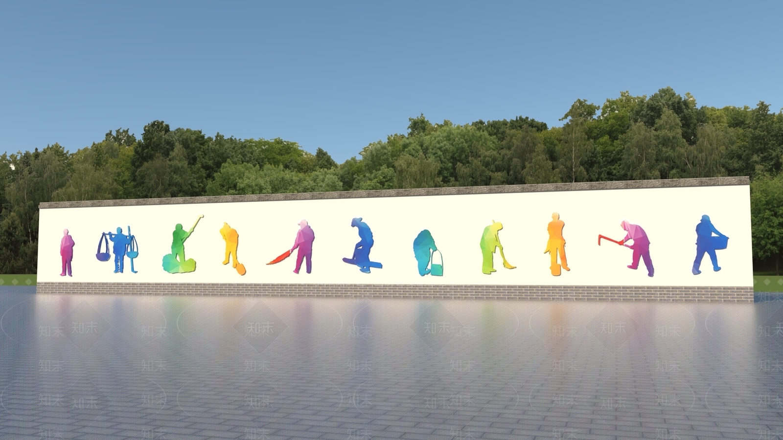 现代劳动农民人物景墙SU模型下载【ID:1138522880】