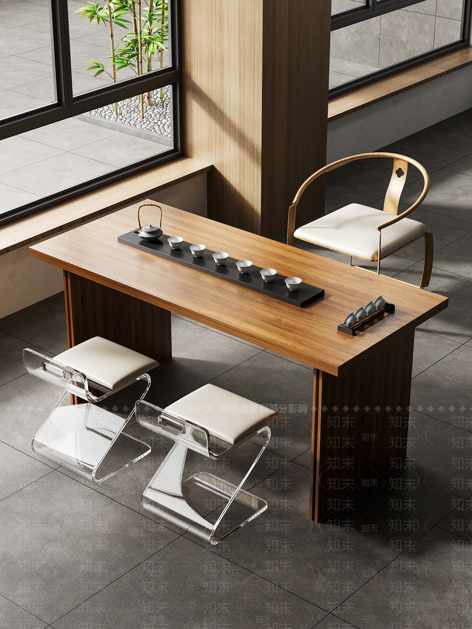 新中式茶桌椅组合3D模型下载【ID:1138526948】
