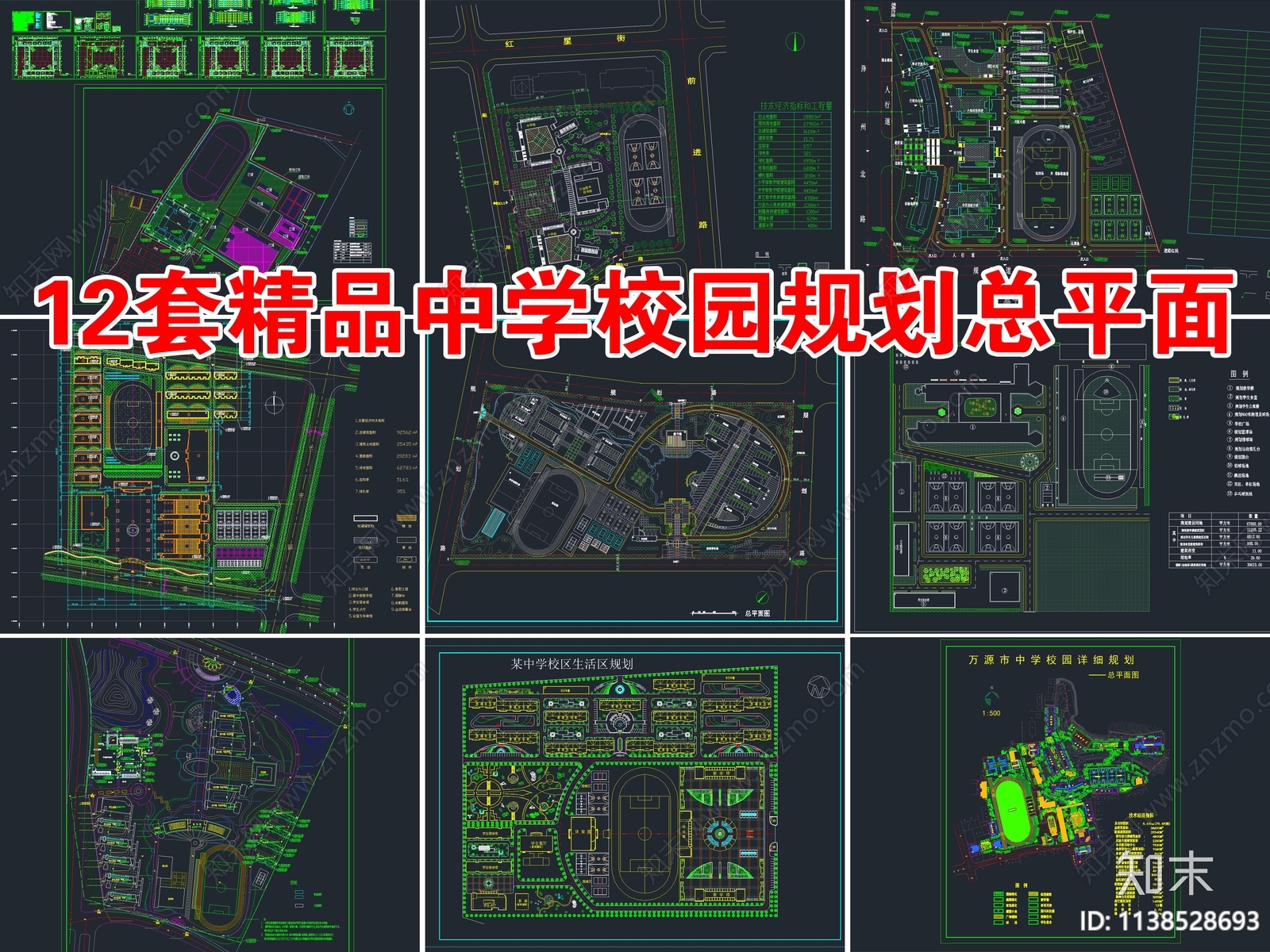 12套精品中学校园规划施工图下载【ID:1138528693】