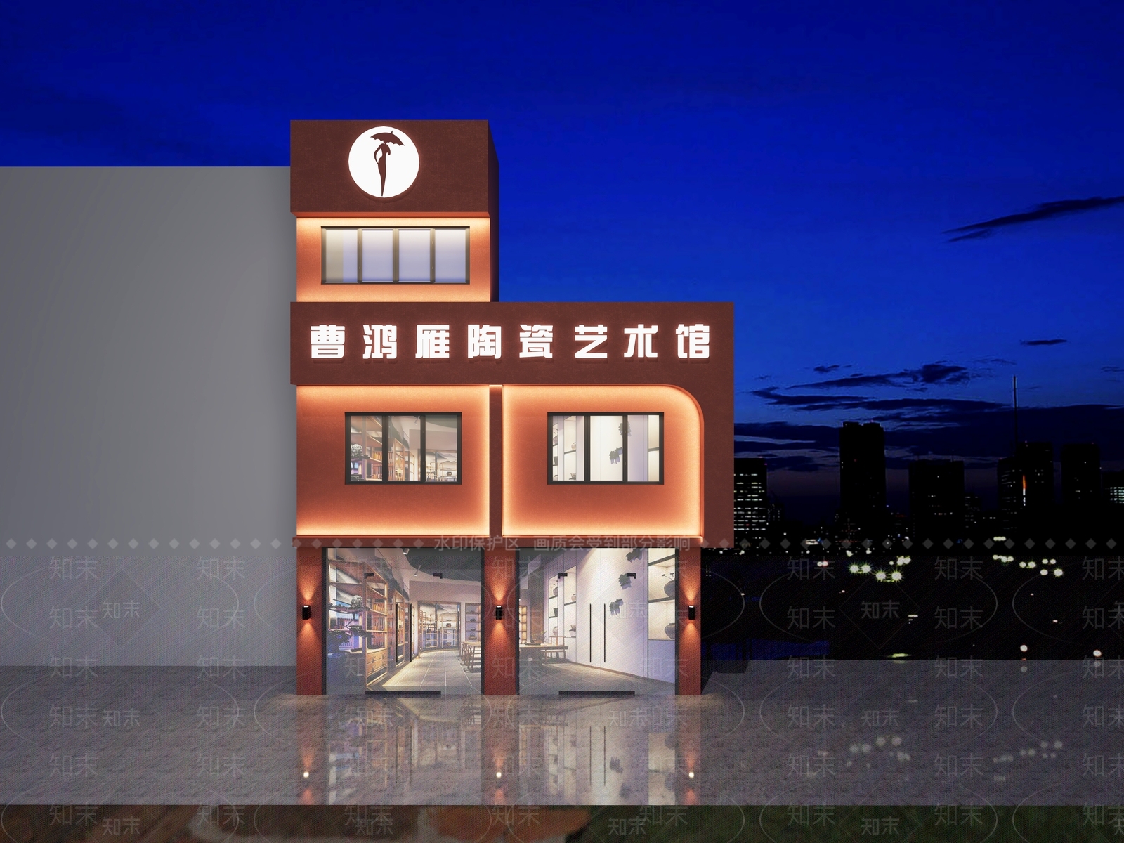 现代陶瓷艺术馆门头门面3D模型下载【ID:1138531989】