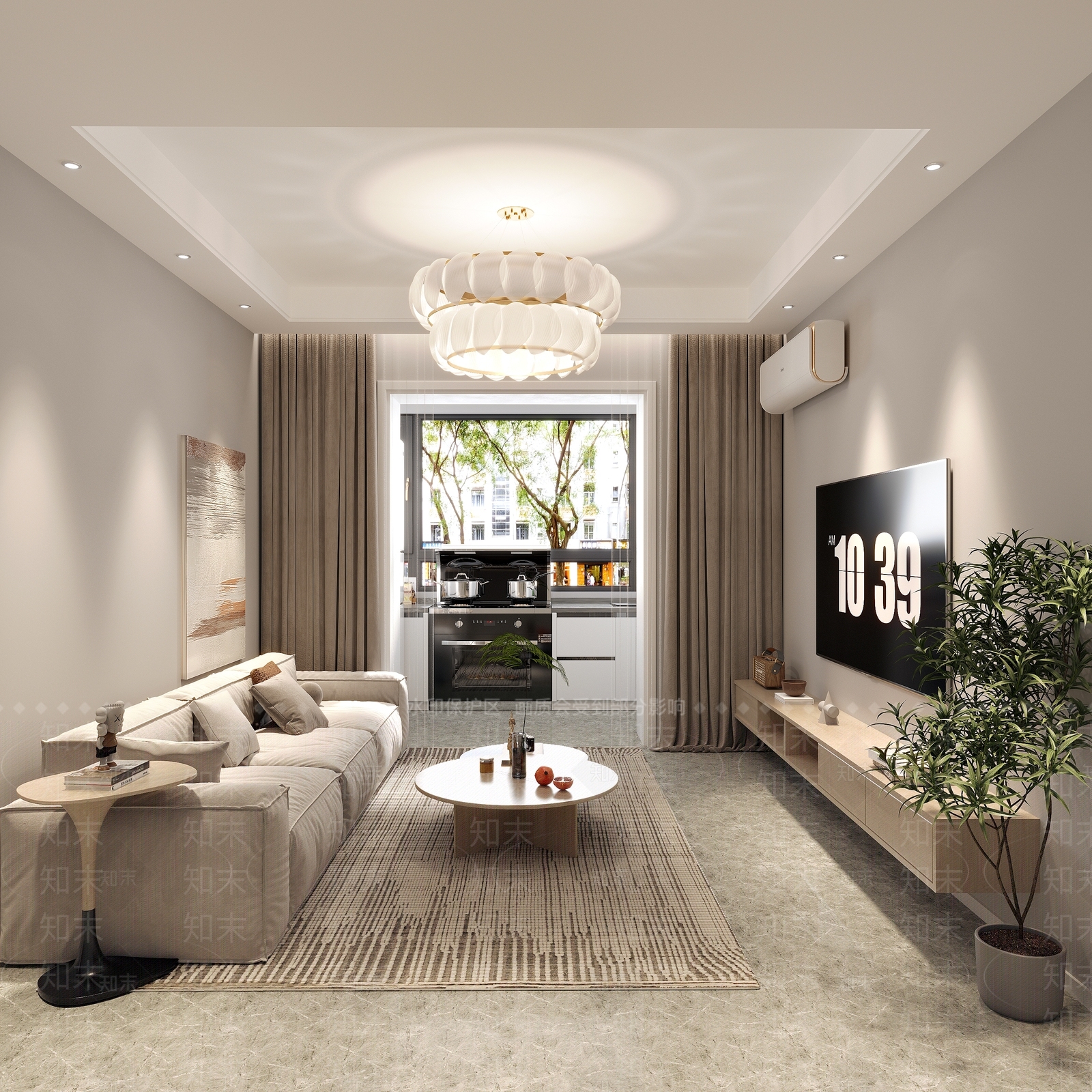 现代小户型家居客餐厅3D模型下载【ID:1139524263】