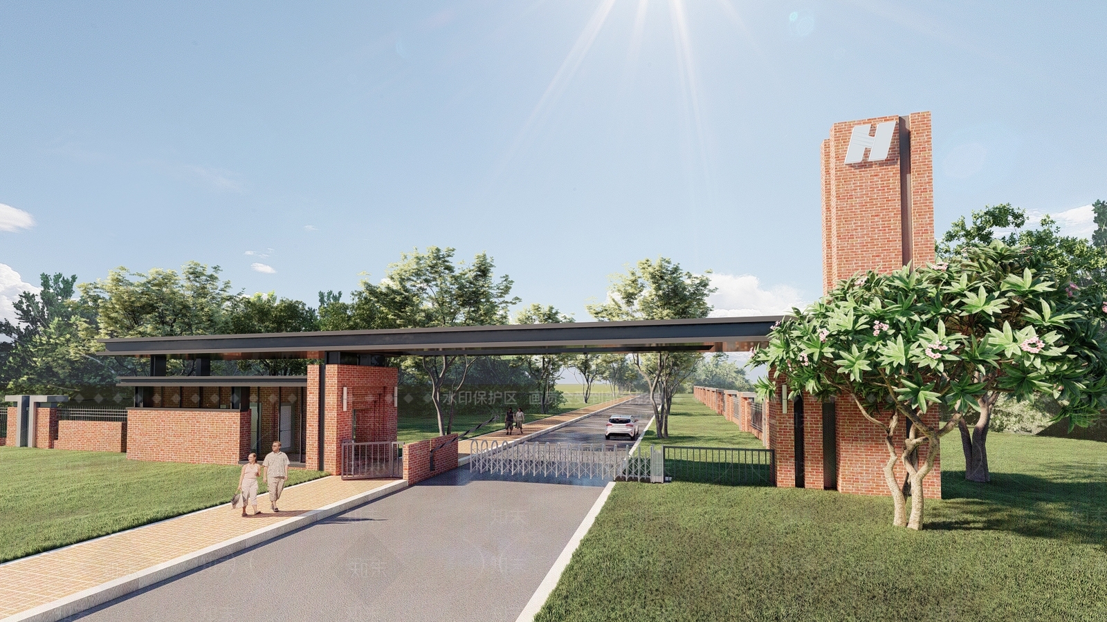 现代工厂入口大门SU模型下载【ID:1138534558】