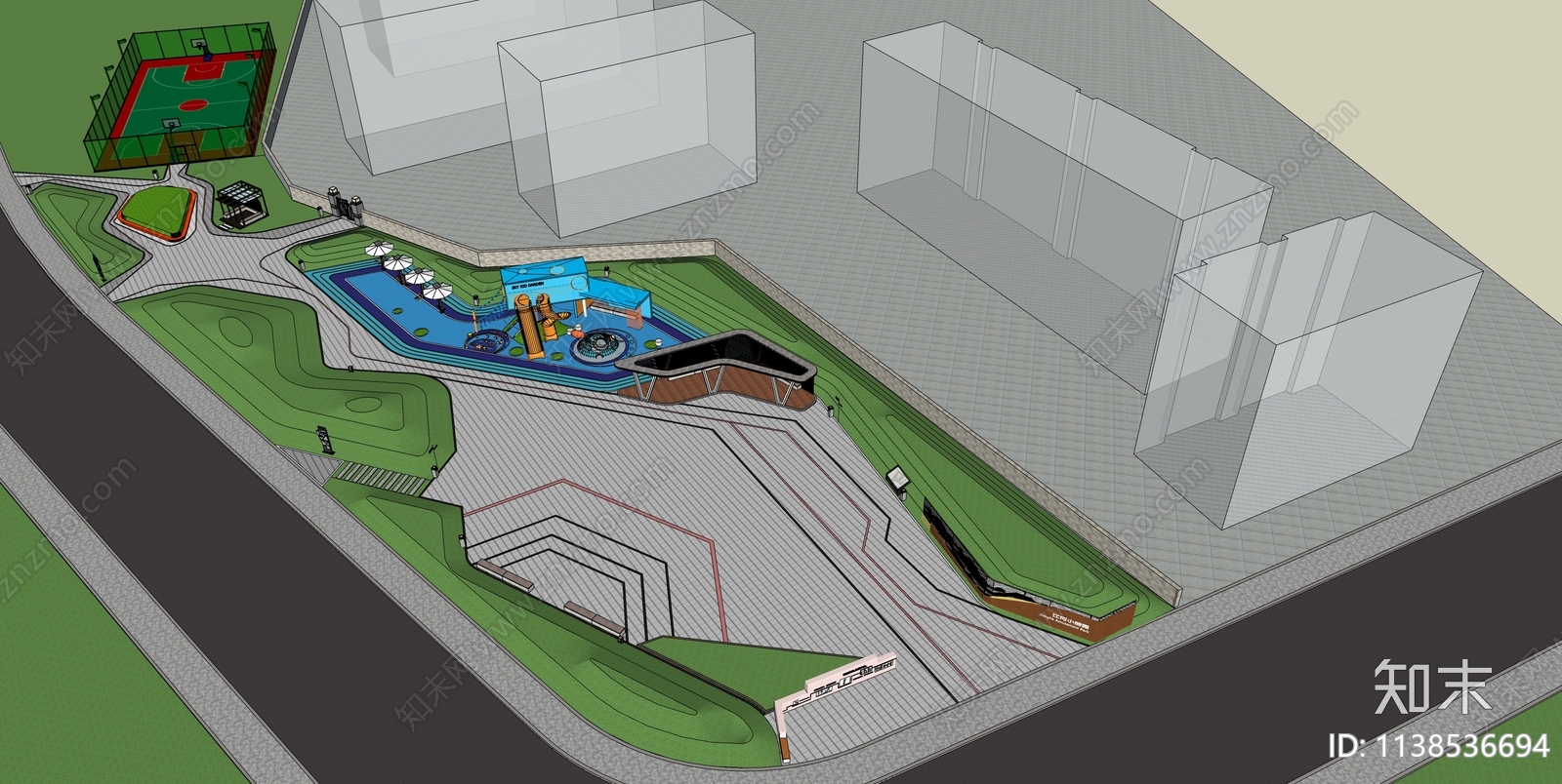 现代口袋公园SU模型下载【ID:1138536694】