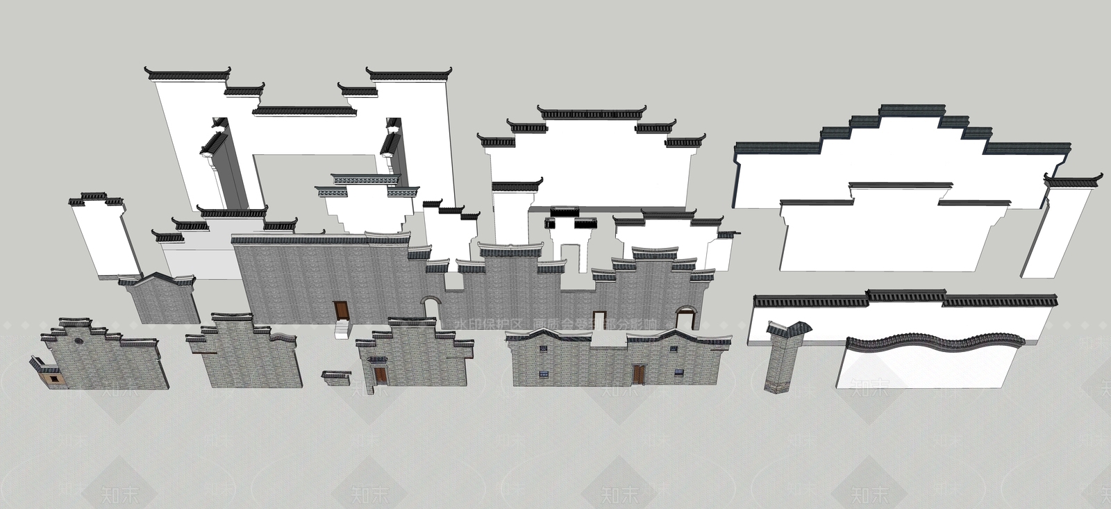 中式马头墙SU模型下载【ID:1138610134】