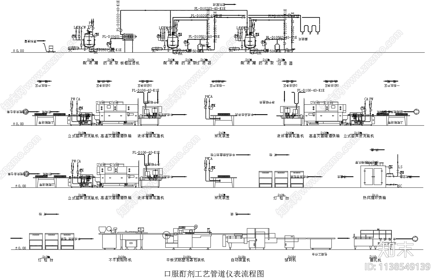 药厂液体制剂工艺管道仪表流程cad施工图下载【ID:1138549139】