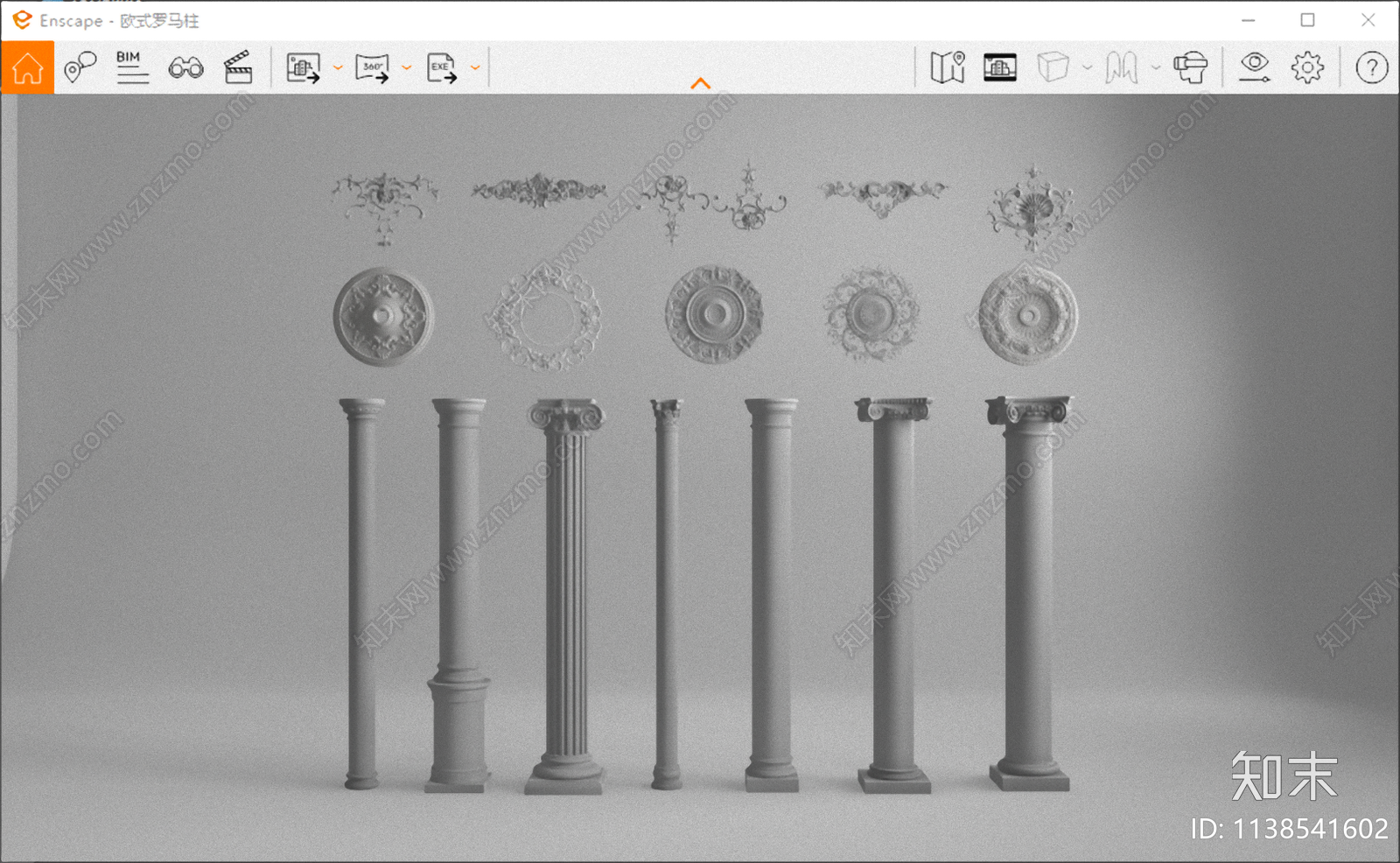 欧式罗马柱组合SU模型下载【ID:1138541602】