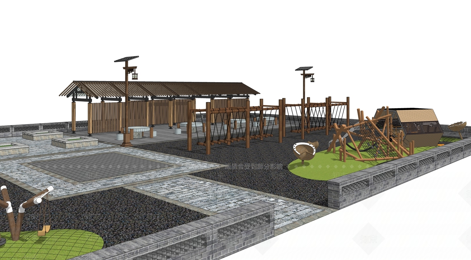 新中式乡村小广场SU模型下载【ID:1150530415】