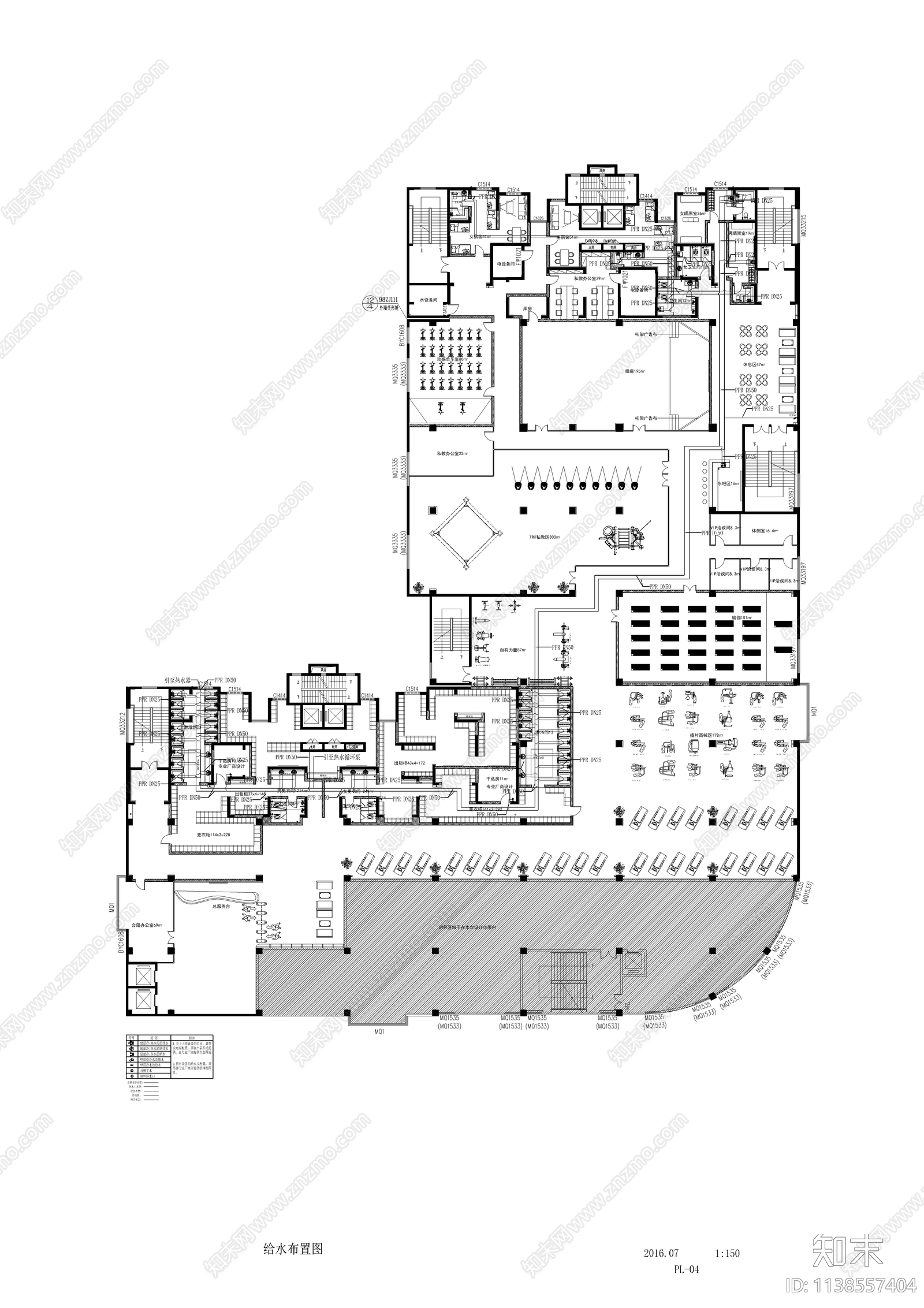 健身房室内装修cad施工图下载【ID:1138557404】