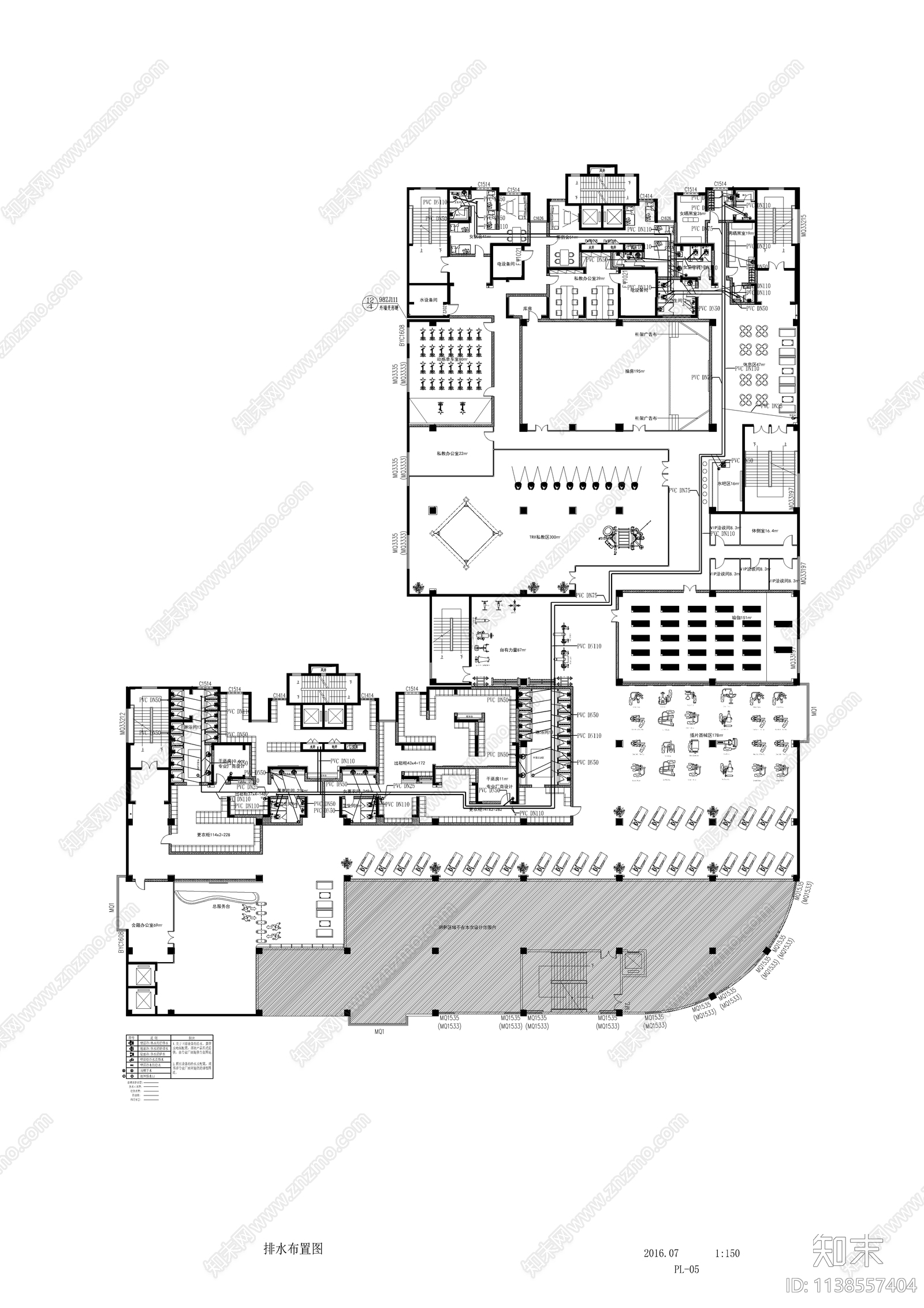 健身房室内装修cad施工图下载【ID:1138557404】