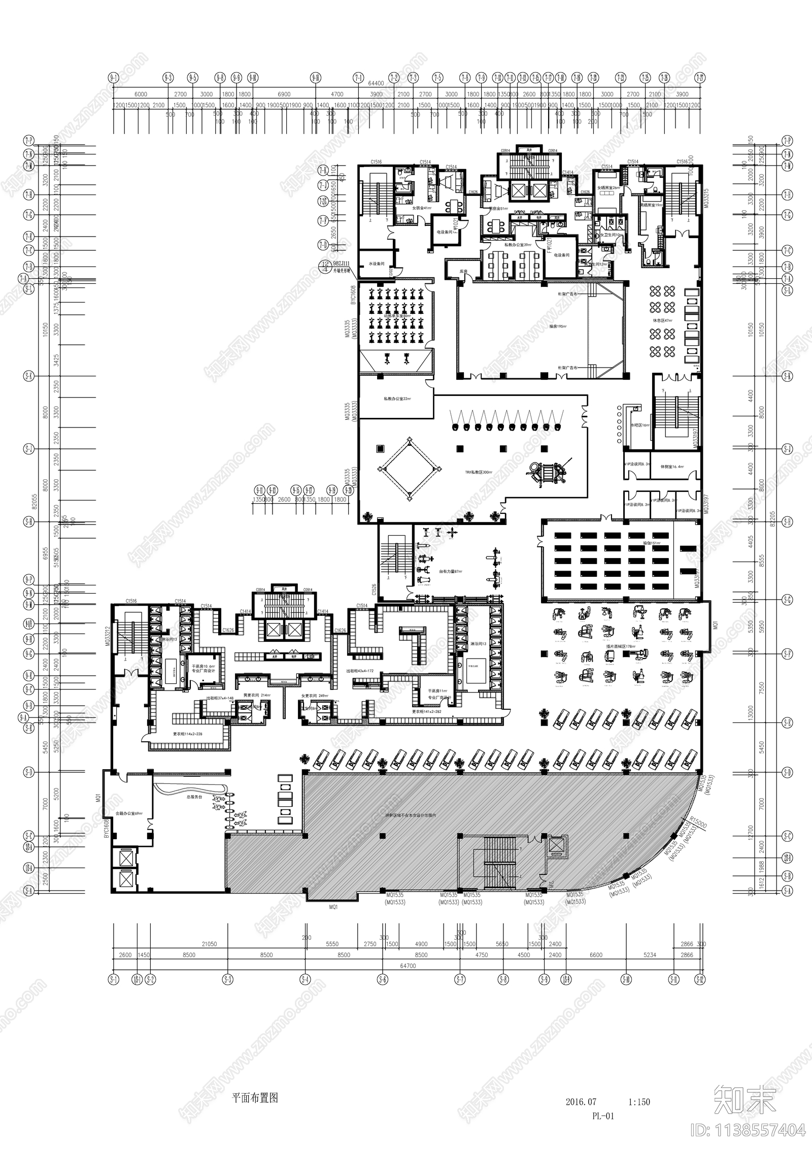 健身房室内装修cad施工图下载【ID:1138557404】