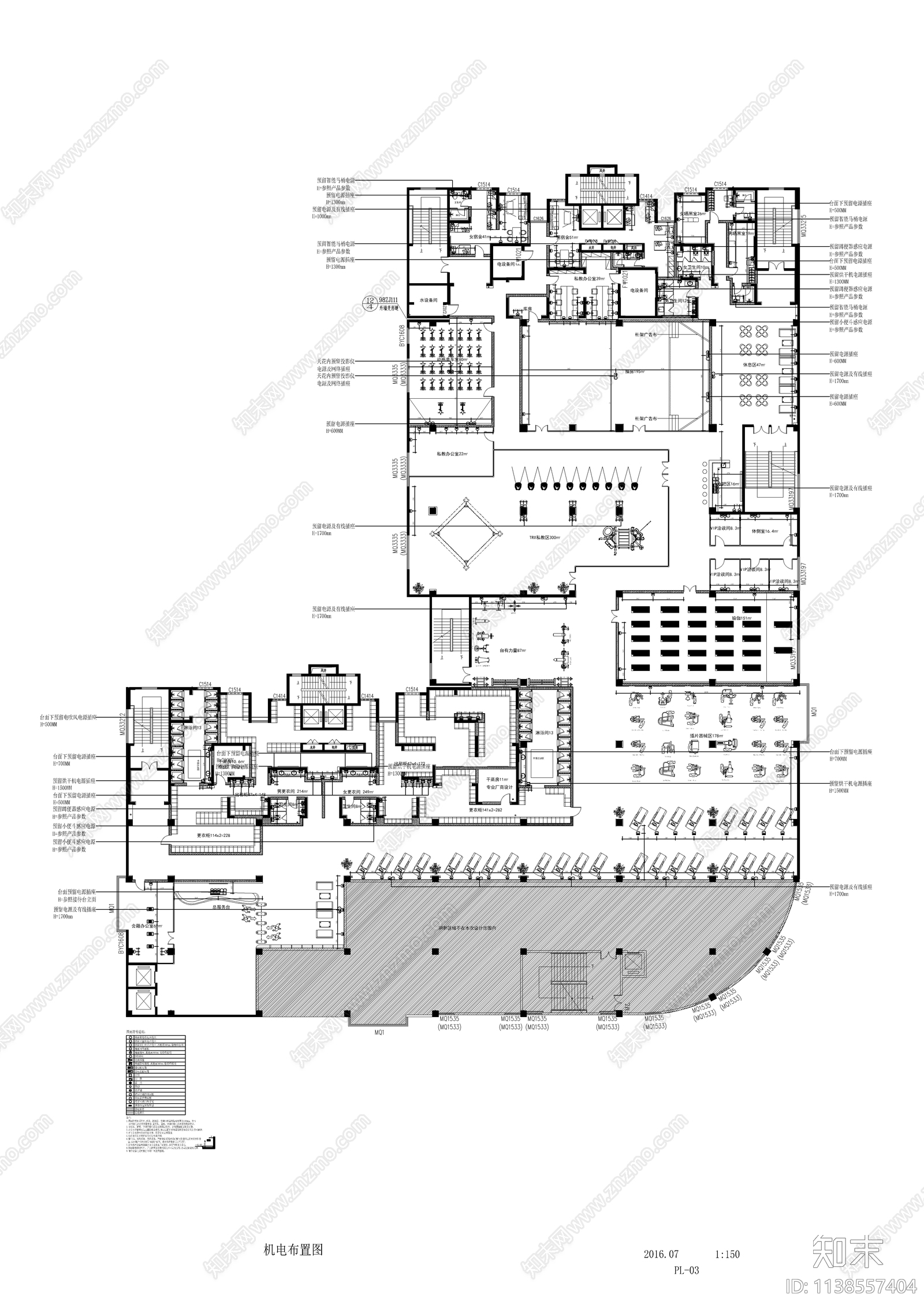 健身房室内装修cad施工图下载【ID:1138557404】