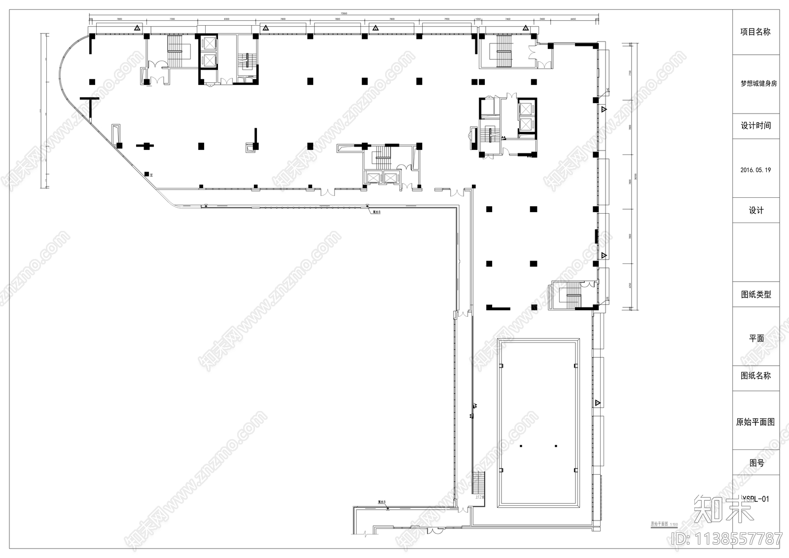 健身馆室内装修cad施工图下载【ID:1138557787】