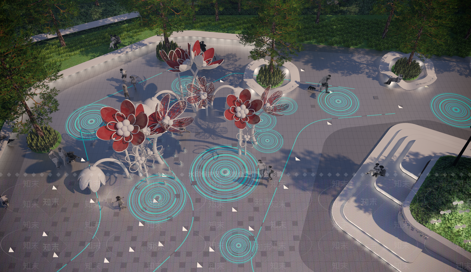 现代花瓣主题广场SU模型下载【ID:1138558779】