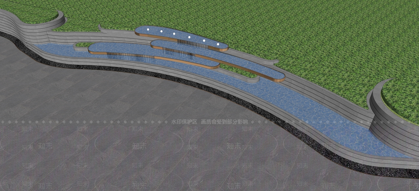 现代叠水水景SU模型下载【ID:1138562137】