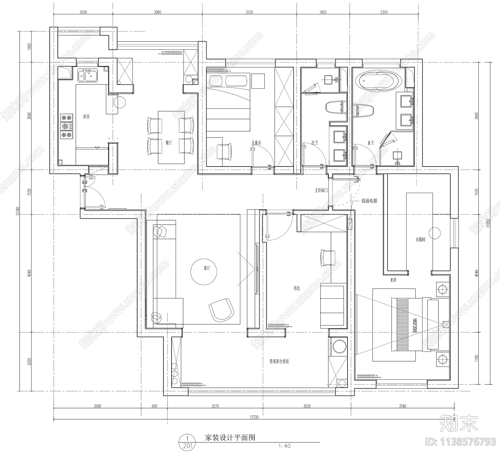 大平层家装效果图cad施工图下载【ID:1138576793】