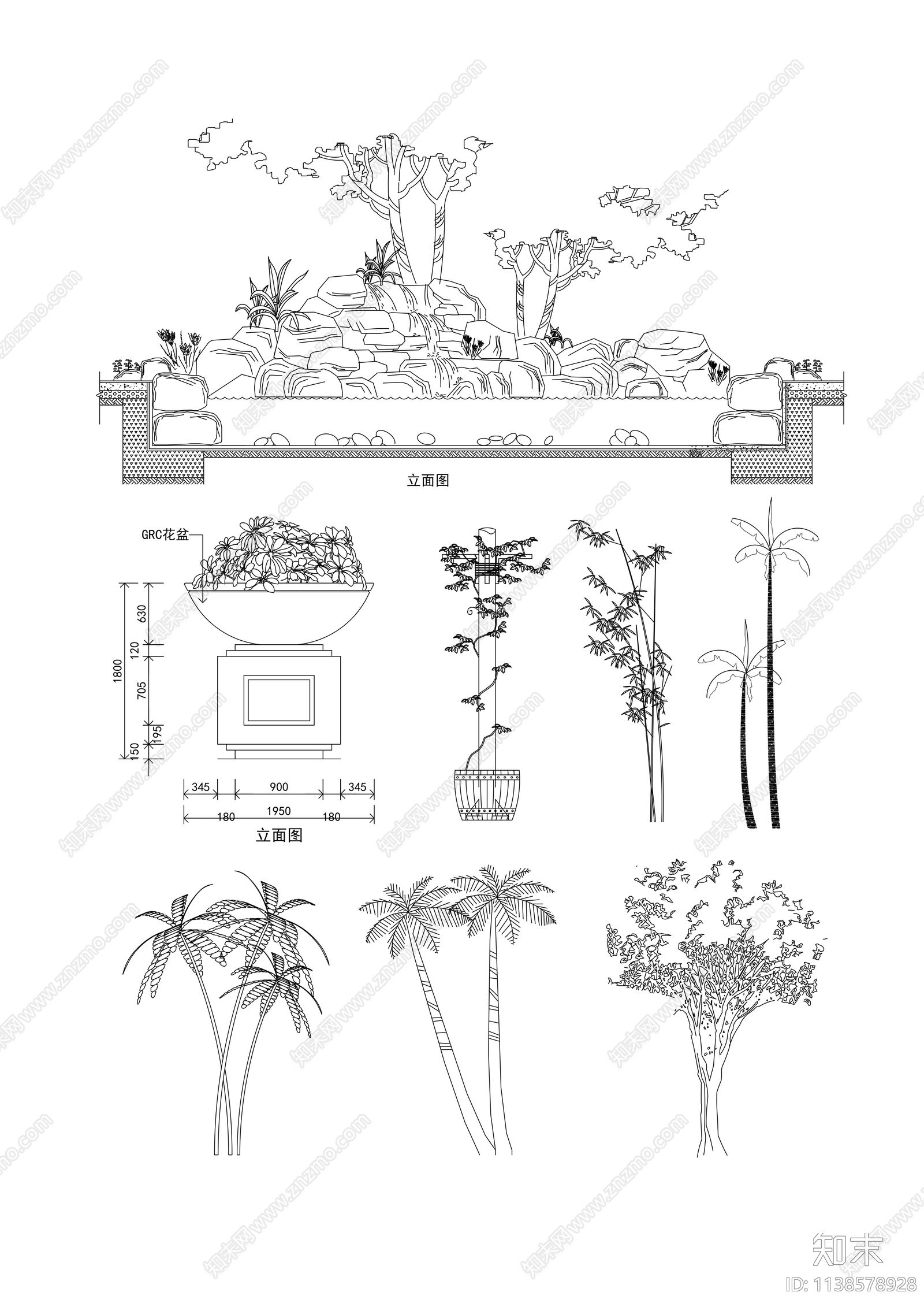 盆栽植物立面施工图下载【ID:1138578928】