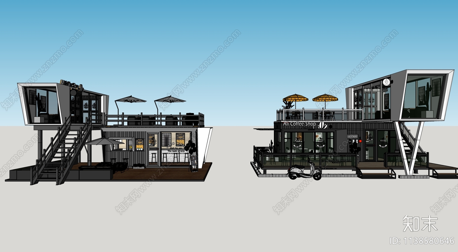 现代集装箱咖啡厅SU模型下载【ID:1138580646】