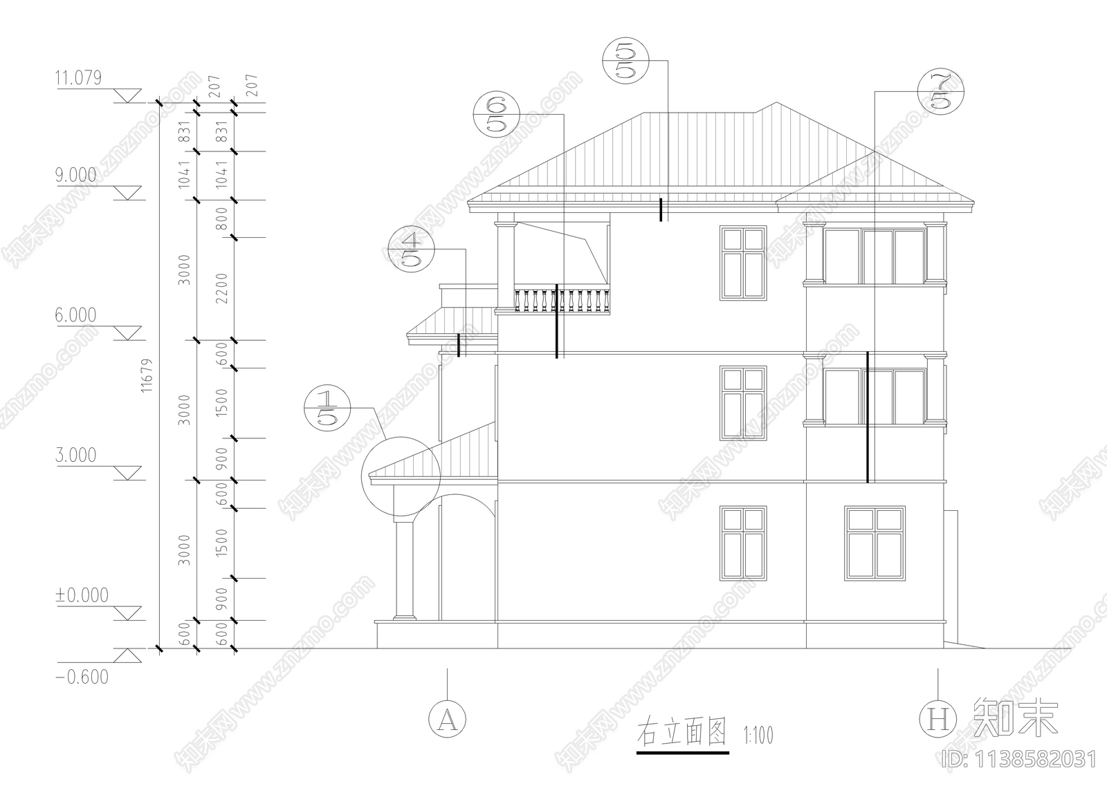 三层农村别墅自建房建筑施工图下载【ID:1138582031】