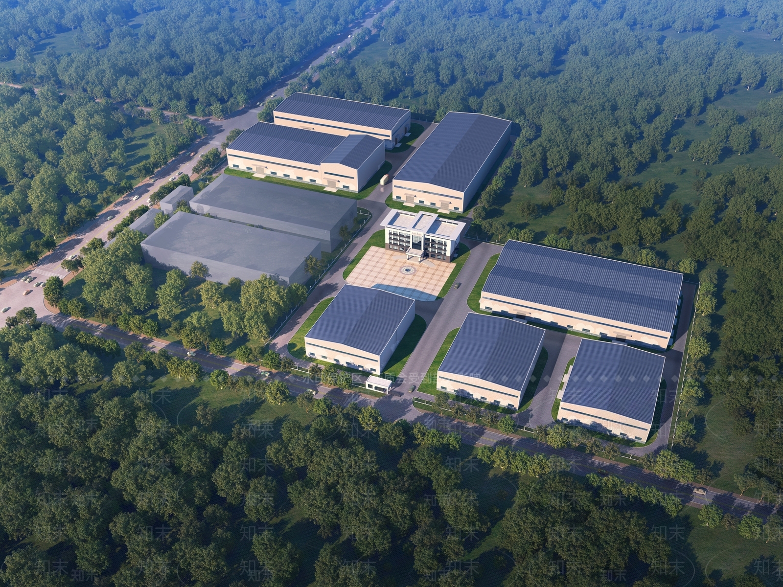 现代工业厂房鸟瞰3D模型下载【ID:1138582796】