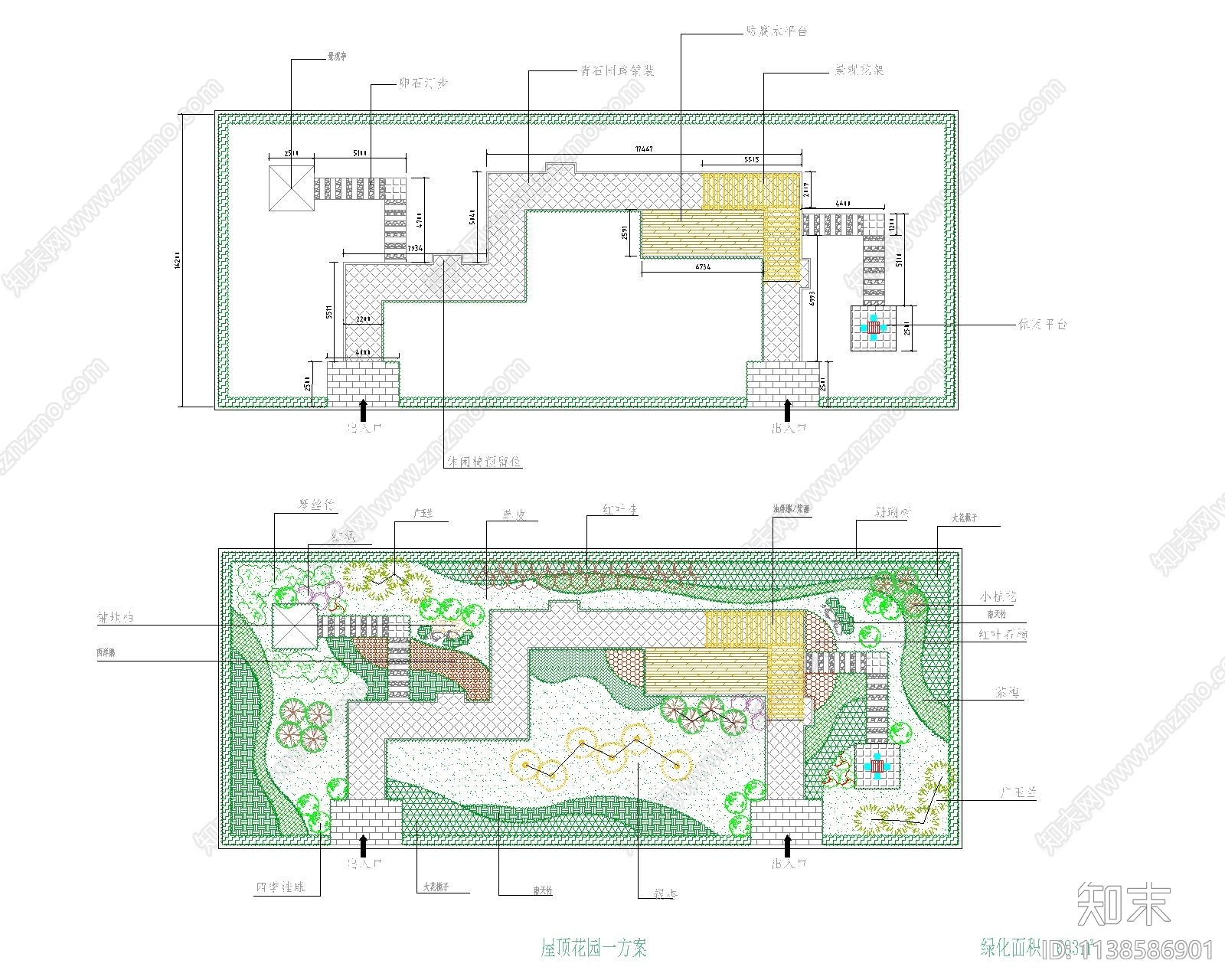 屋顶花园绿化景观平面图cad施工图下载【ID:1138586901】