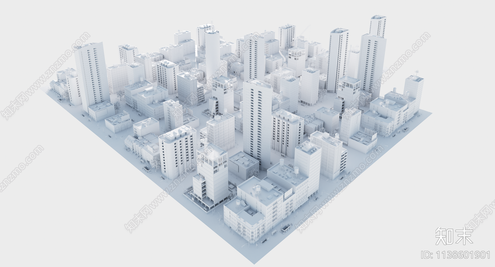 现代城市建筑素模配景SU模型下载【ID:1138601901】