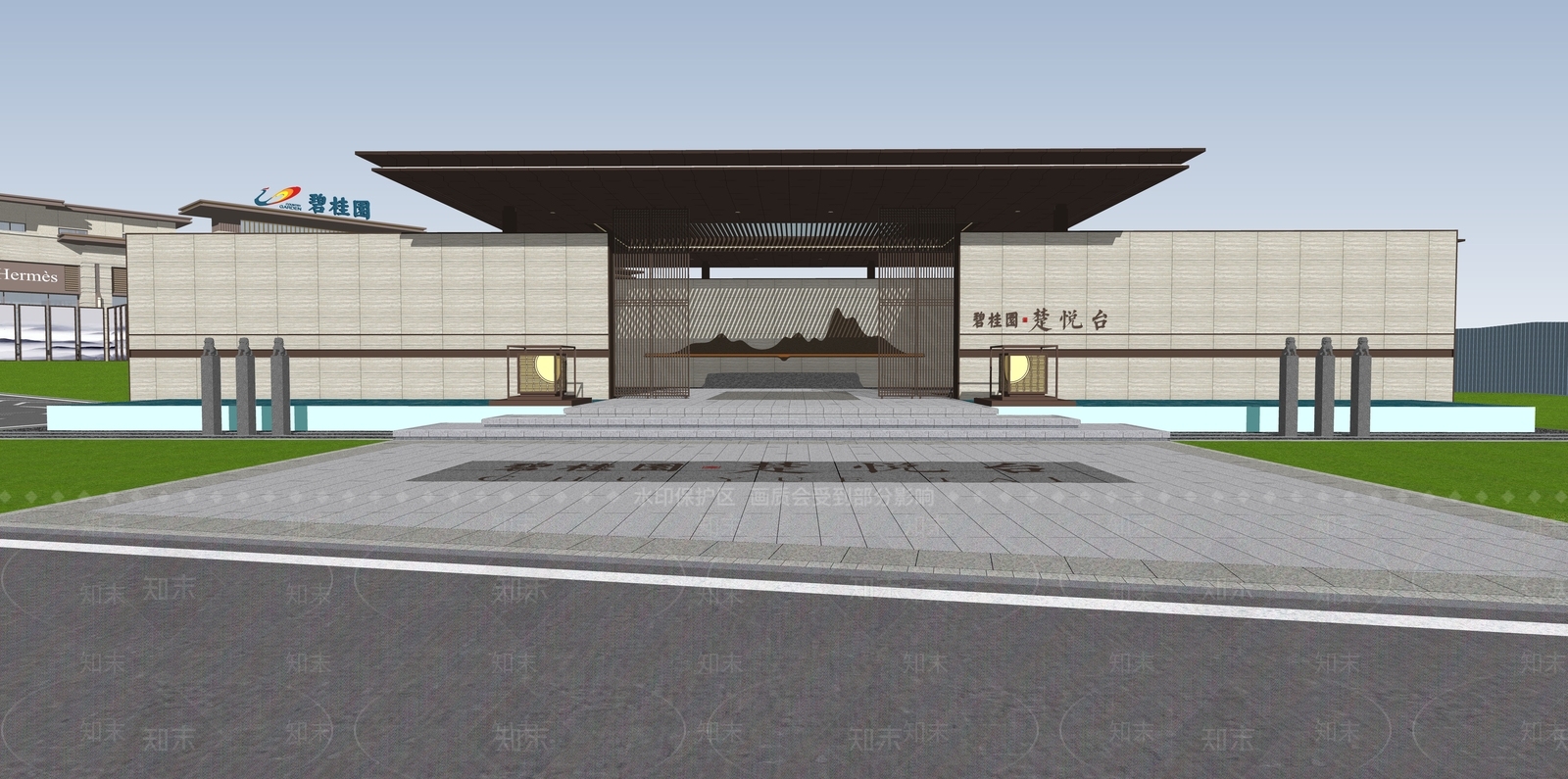 新中式入口大门SU模型下载【ID:1138601830】