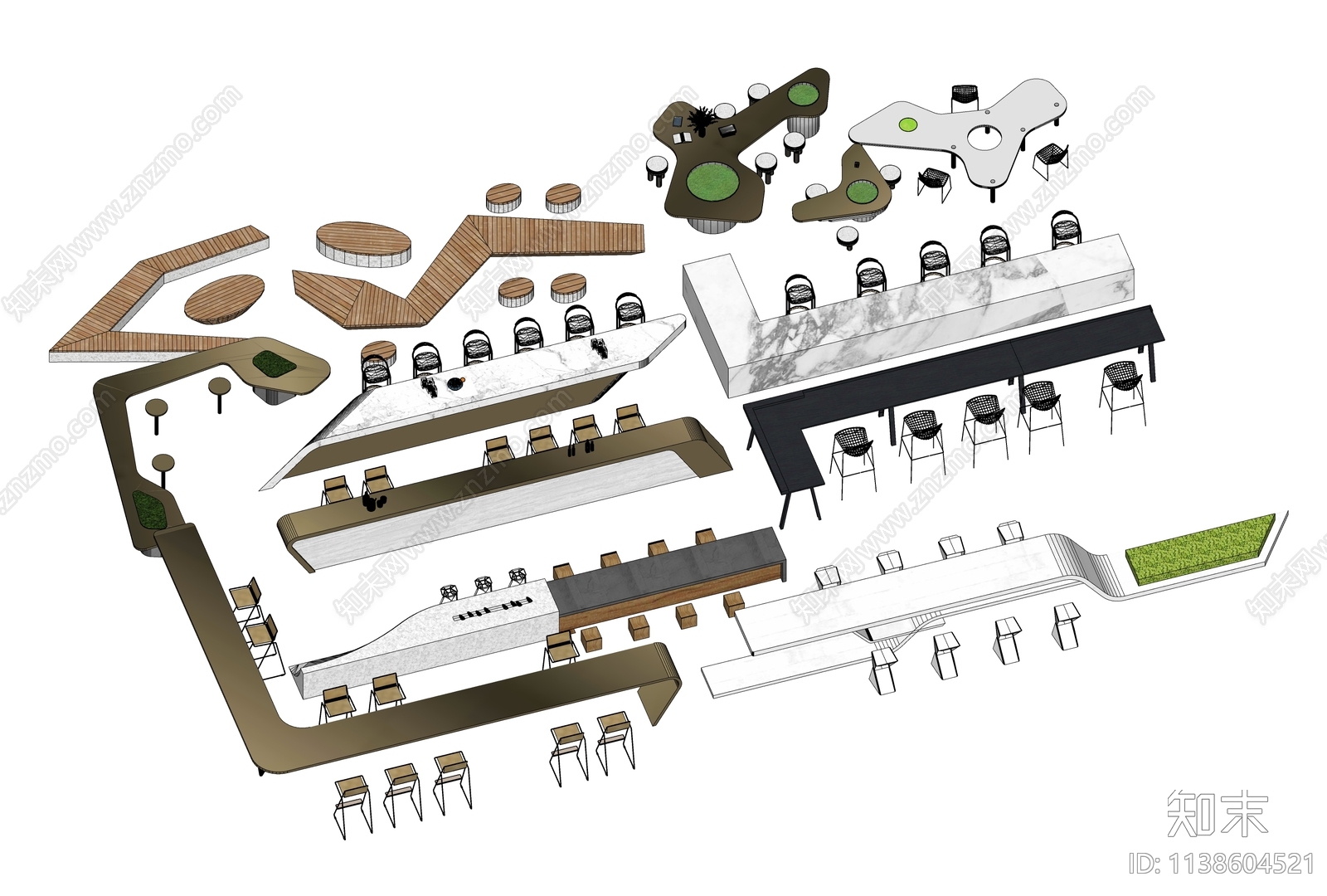 现代户外景观吧台吧椅SU模型下载【ID:1138604521】