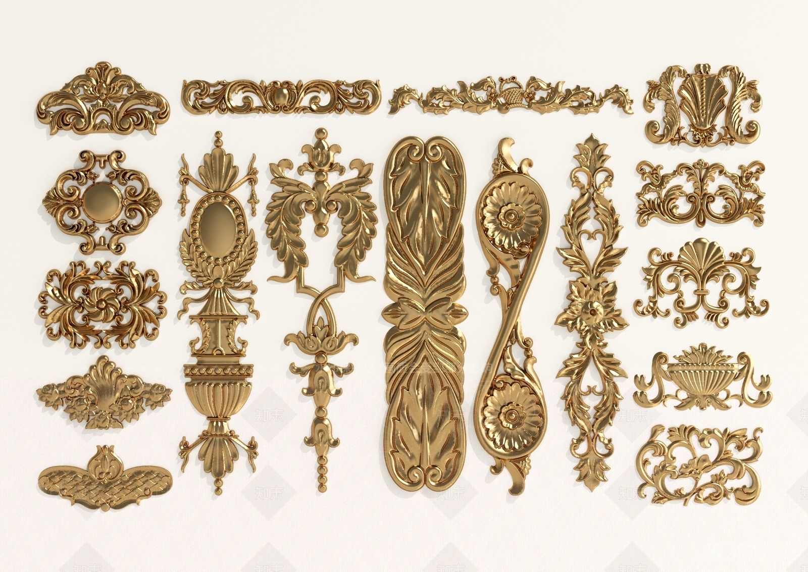 欧式镀金雕花角花SU模型下载【ID:1138605819】