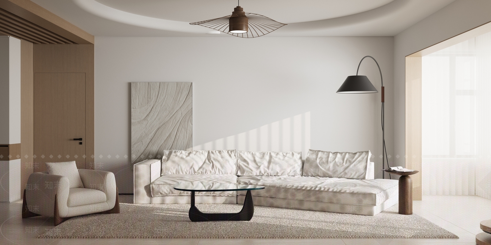 现代原木风极简客厅3D模型下载【ID:1138609735】