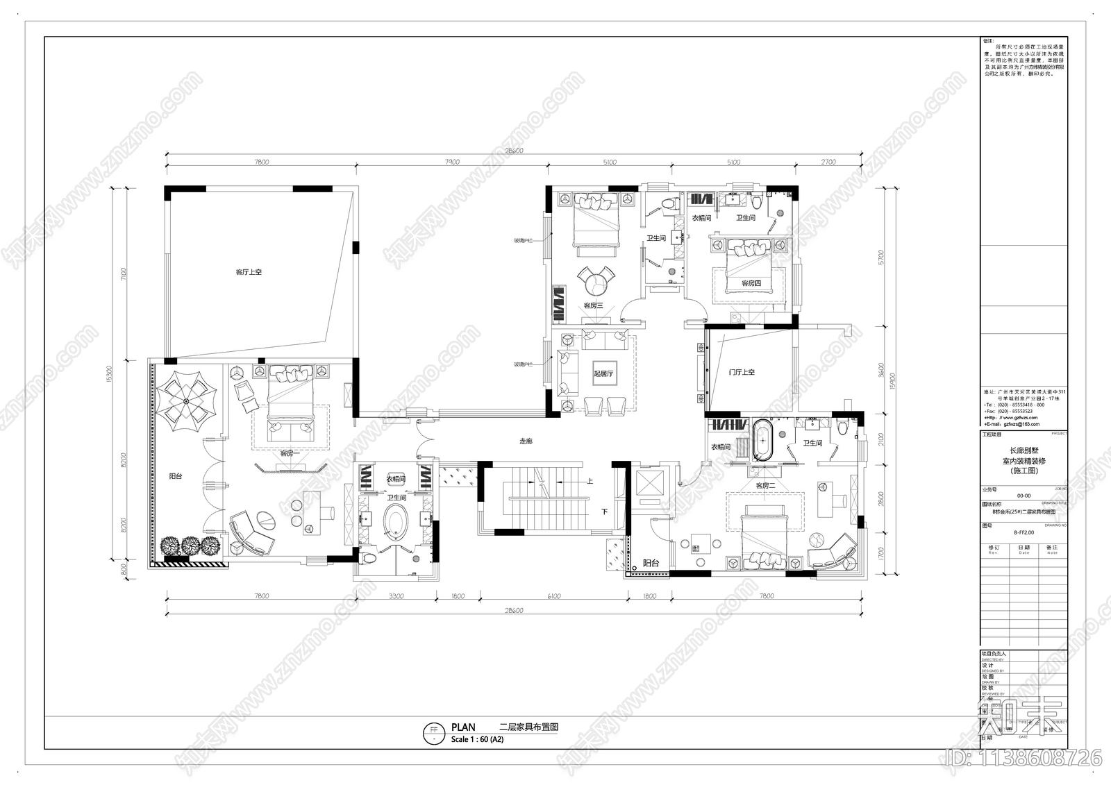 长廊别墅建筑cad施工图下载【ID:1138608726】