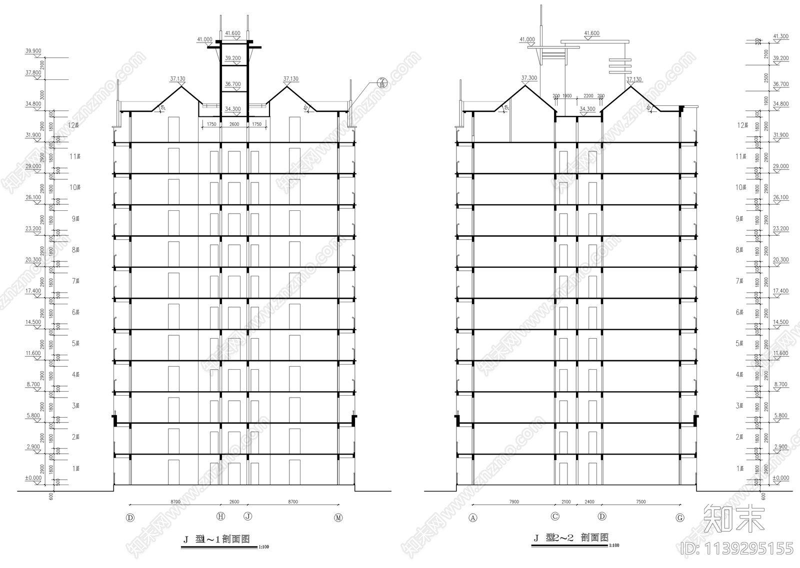 十二层一梯四户小高层建筑cad施工图下载【ID:1139295155】