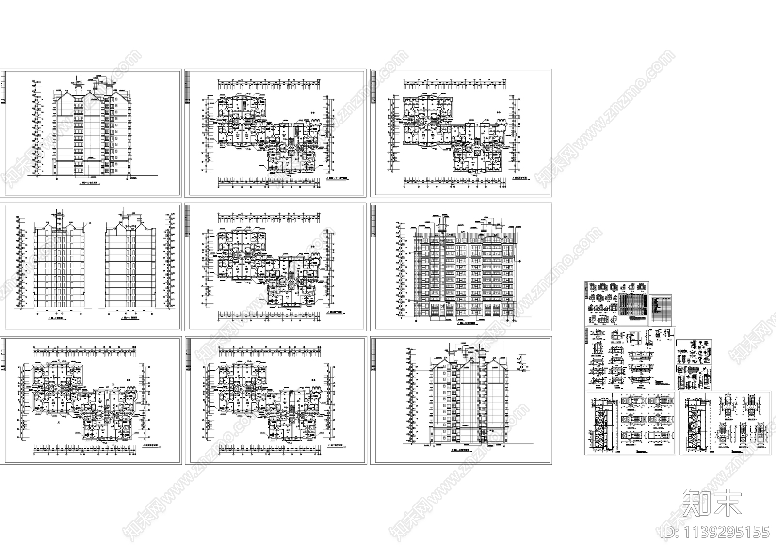 十二层一梯四户小高层建筑cad施工图下载【ID:1139295155】