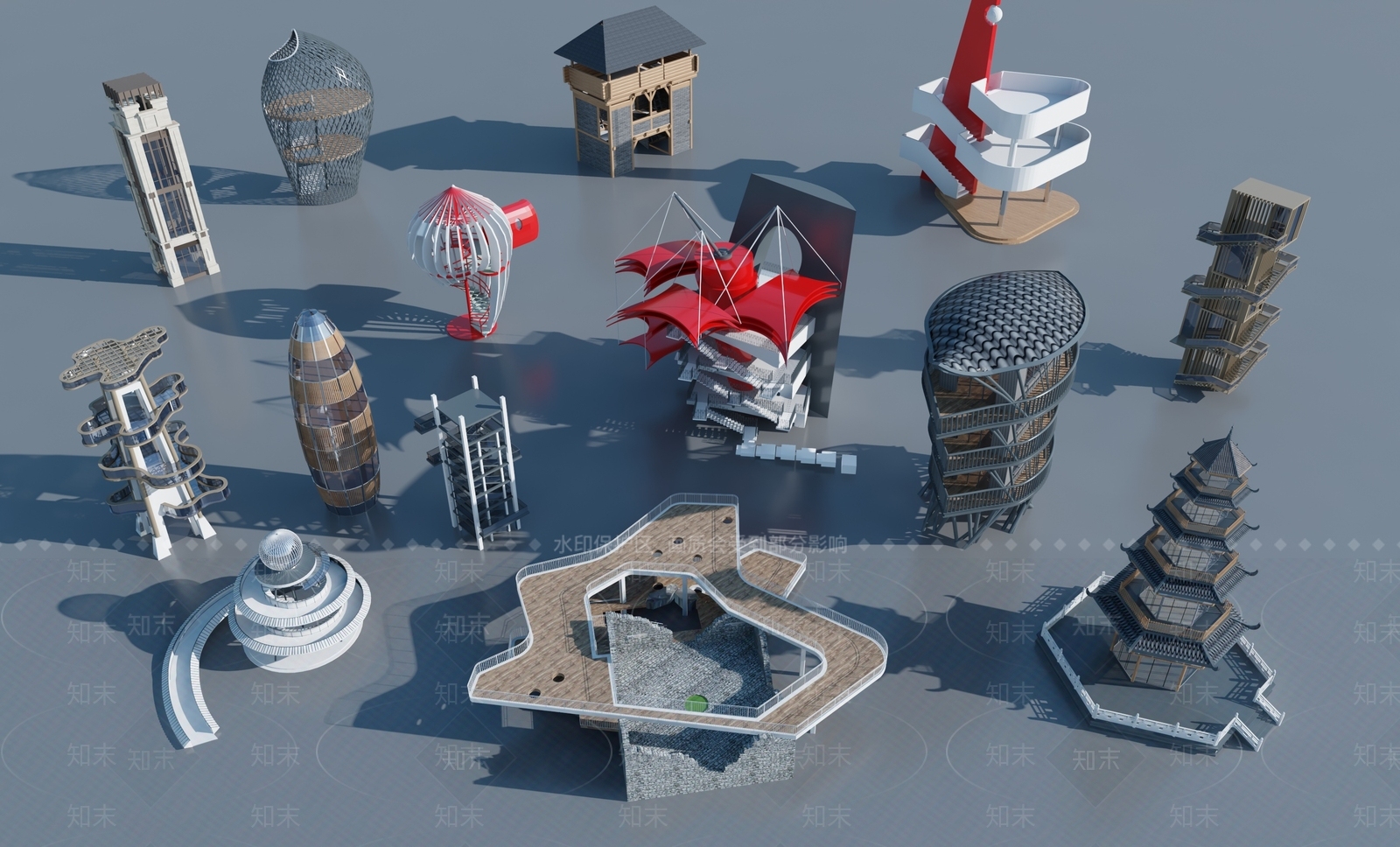 现代瞭望塔3D模型下载【ID:1138621583】