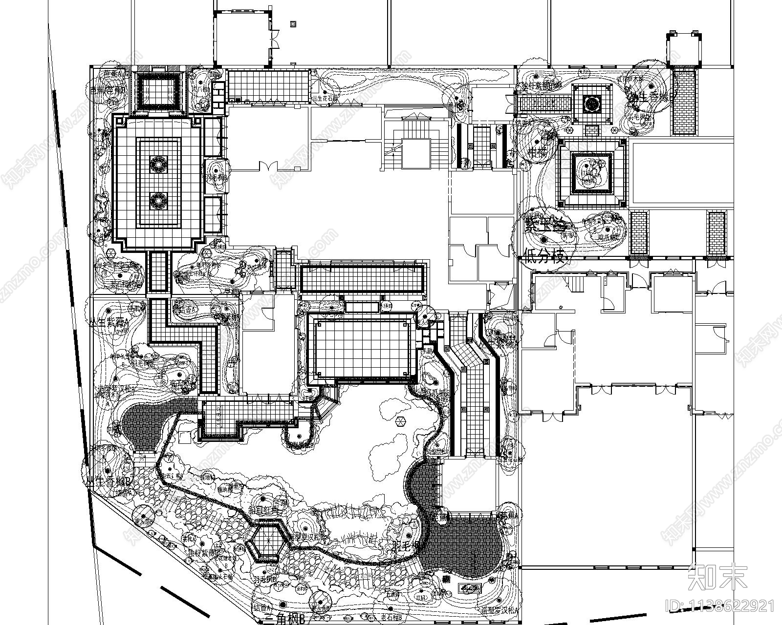 中式庭院景观平面图施工图下载【ID:1138622921】