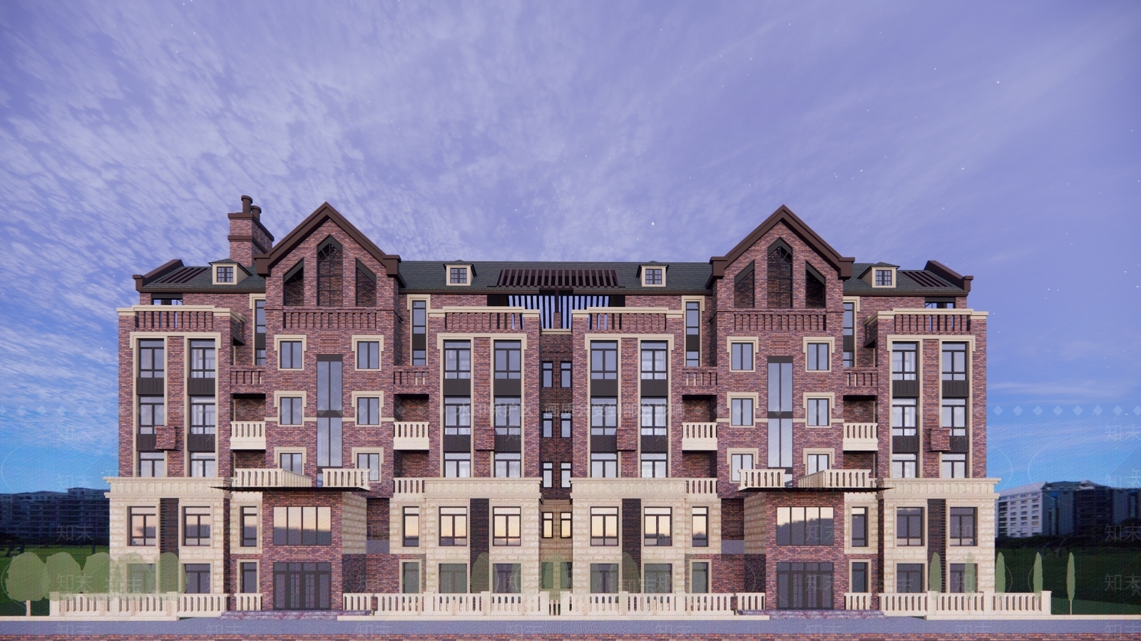 现代坡屋顶双拼别墅SU模型下载【ID:1138624005】