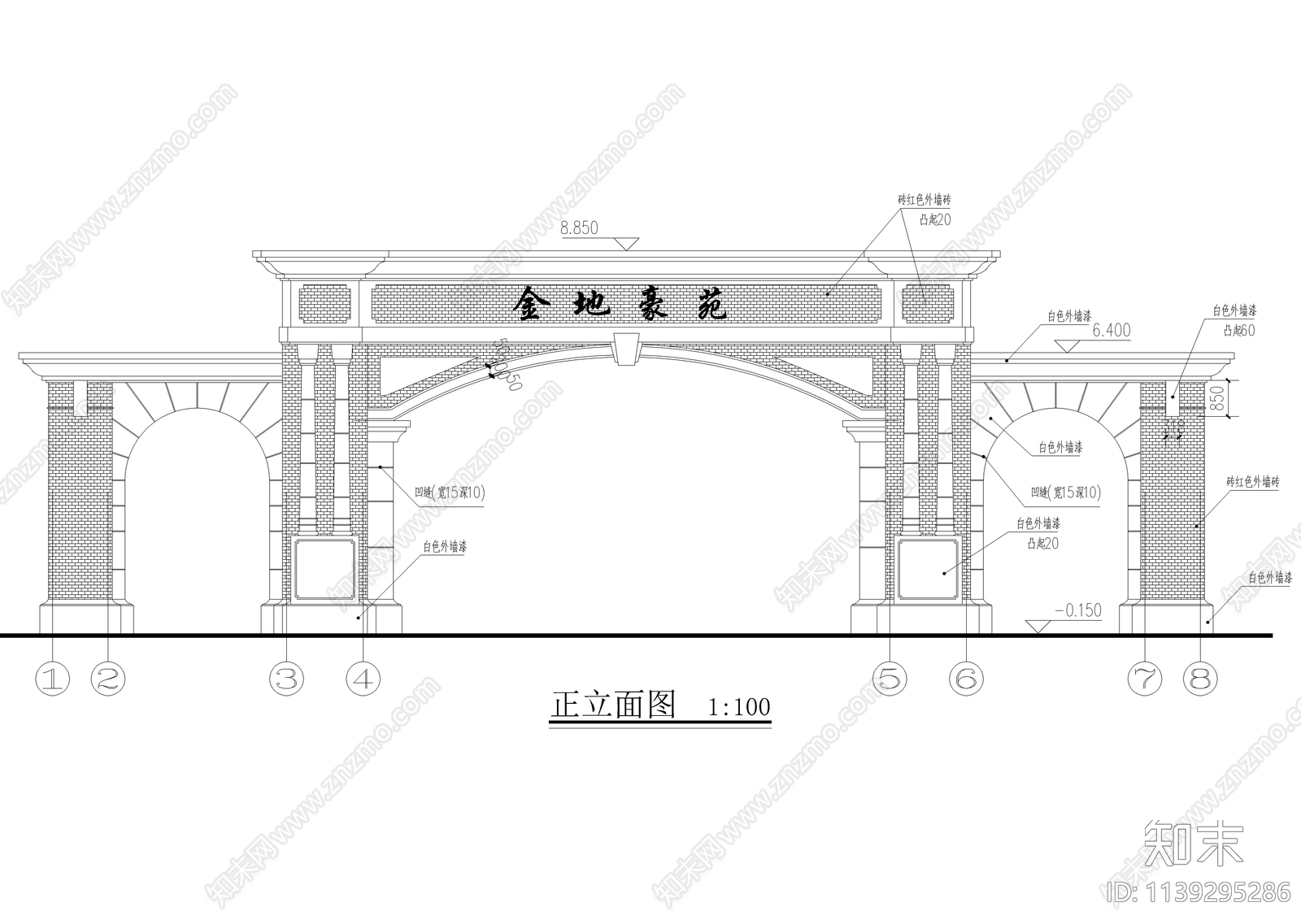 某小区大门cad施工图下载【ID:1139295286】