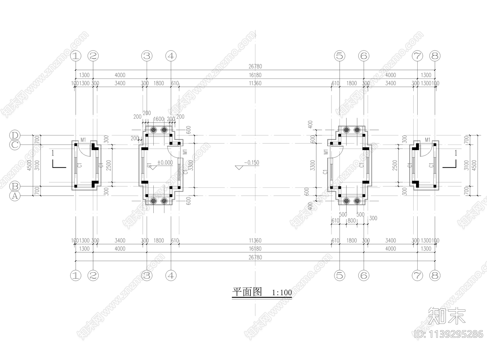 某小区大门cad施工图下载【ID:1139295286】