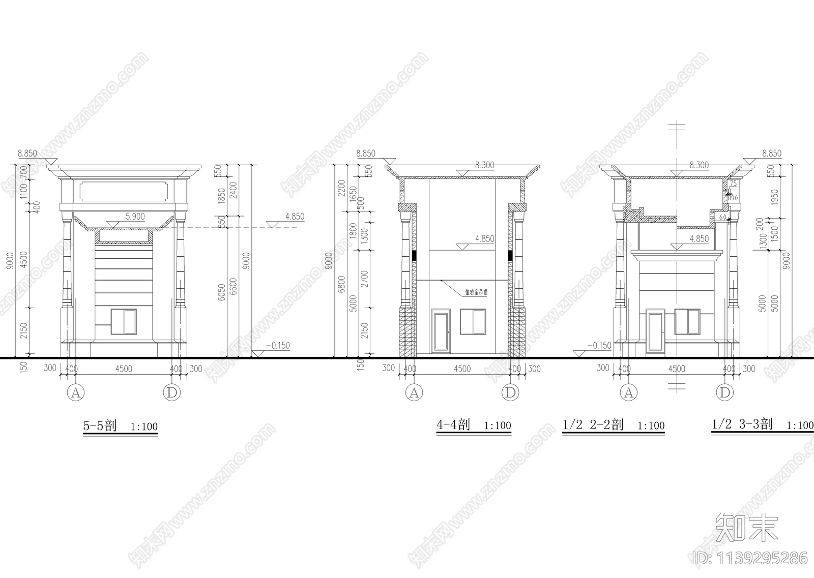 某小区大门cad施工图下载【ID:1139295286】