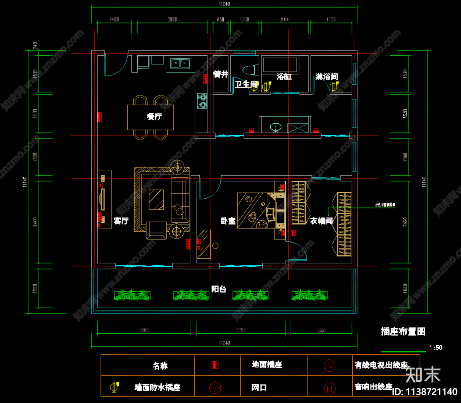 120平方米单身公寓cad施工图下载【ID:1138721140】