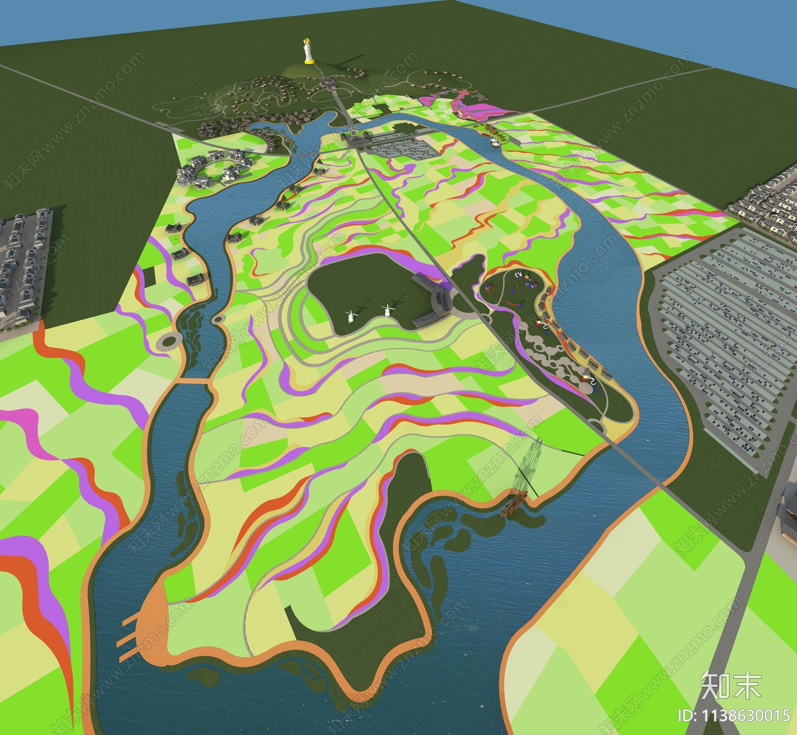 现代旅游规划鸟瞰3D模型下载【ID:1138630015】