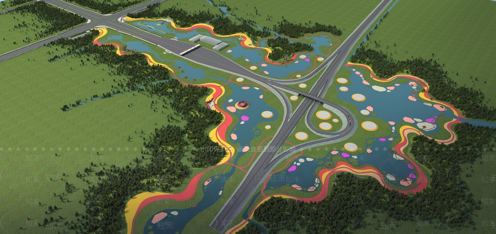 现代道路鸟瞰规划3D模型下载【ID:1138633830】