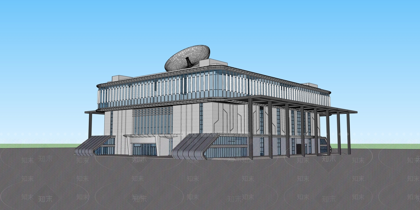 现代和政航天研学展览馆建筑SU模型下载【ID:1138634742】