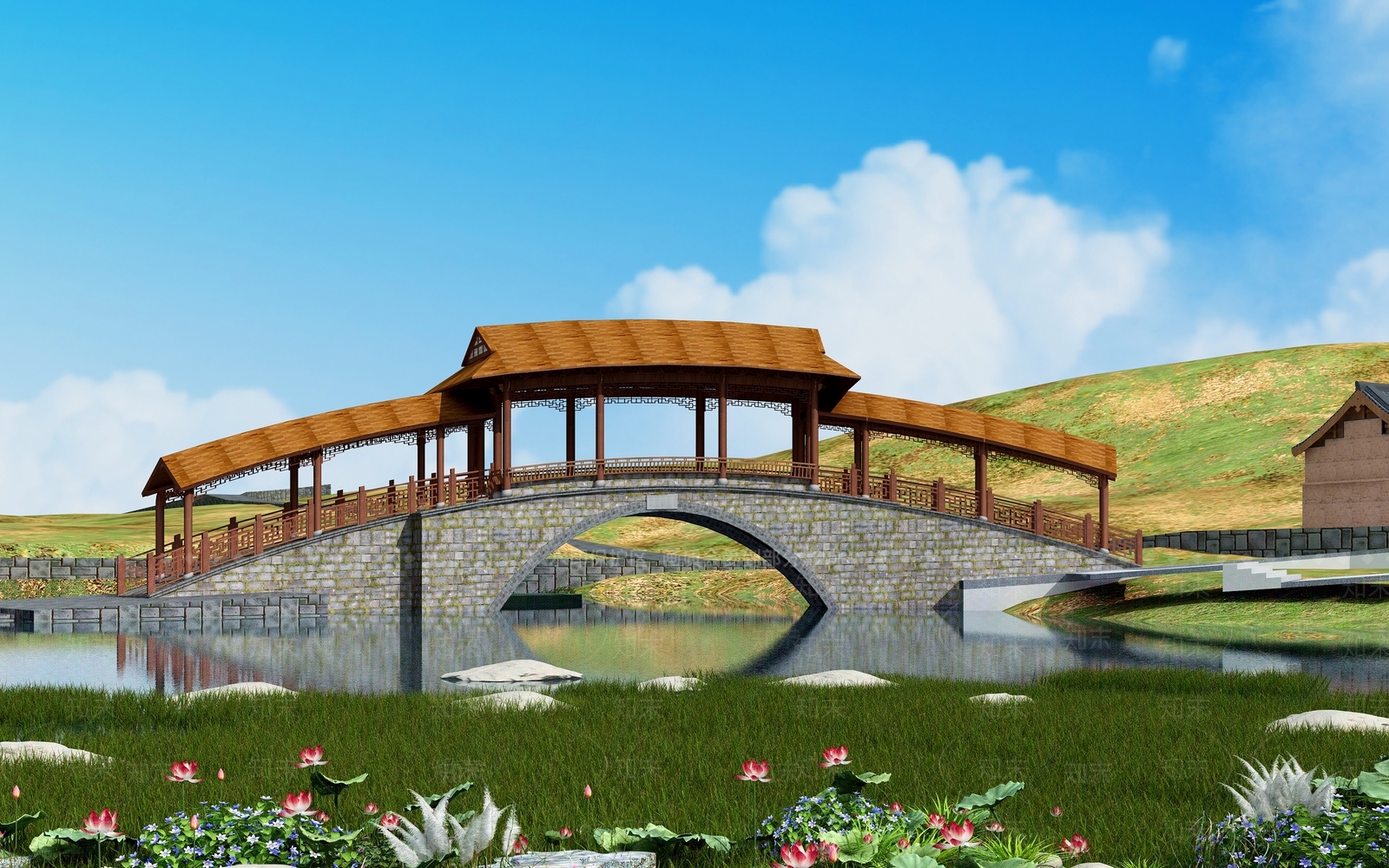 中式廊架3D模型下载【ID:1138639009】