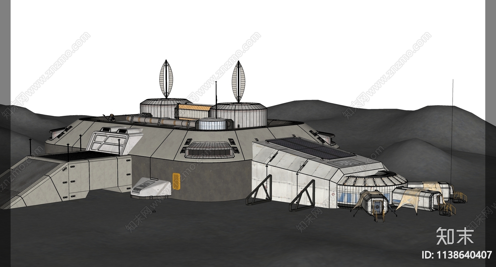 现代科幻太空基地工业建筑SU模型下载【ID:1138640407】